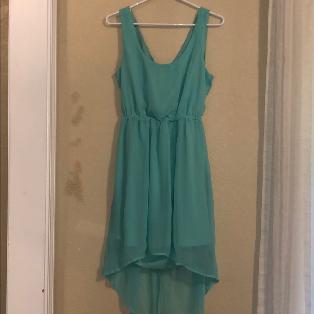 Teal Blue High-low open back dress